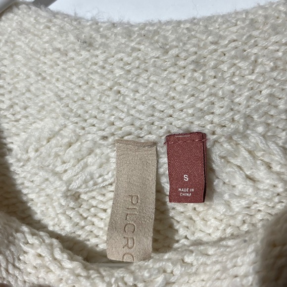 Anthropologie Pilcro Cream Cable Knit Mock Neck Cropped Sweater Women's Small‎ - Picture 3 of 7